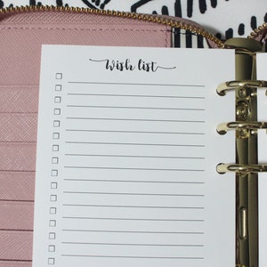 Printed | PERSONAL MM Medium Size | Wish List Planner Inserts