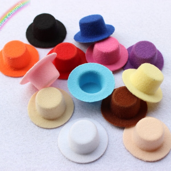 10pcs 40-55mm Mini Top Hat Base Felt Plush Miniature Fascinator Hat Base Baby Hair Bow Making w/o Alligator Clips DIY Party Craft Supplies