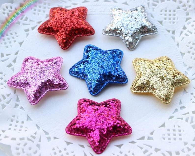 Scrapbook 10pcs Glitter Sequin Star Appliques Padded Stars Baby Headband Brooch DIY Craft Supplies FZ0301 Party Decor Hair Accessory