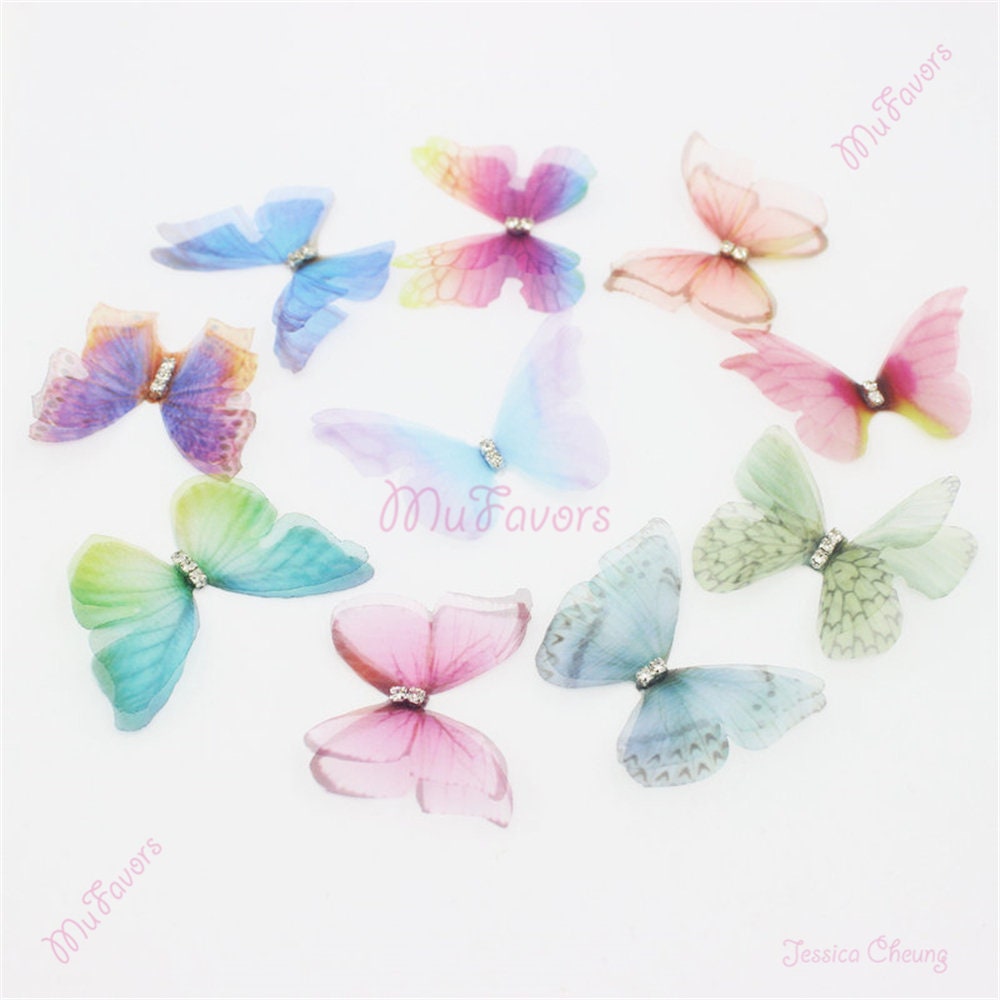 Double-layer Organza Butterfly Appliques W/ Rhinestone 3D Silk - Etsy