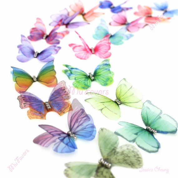 3D Double-layer Sheer Organza Butterflies W/ Rhinestone for - Etsy