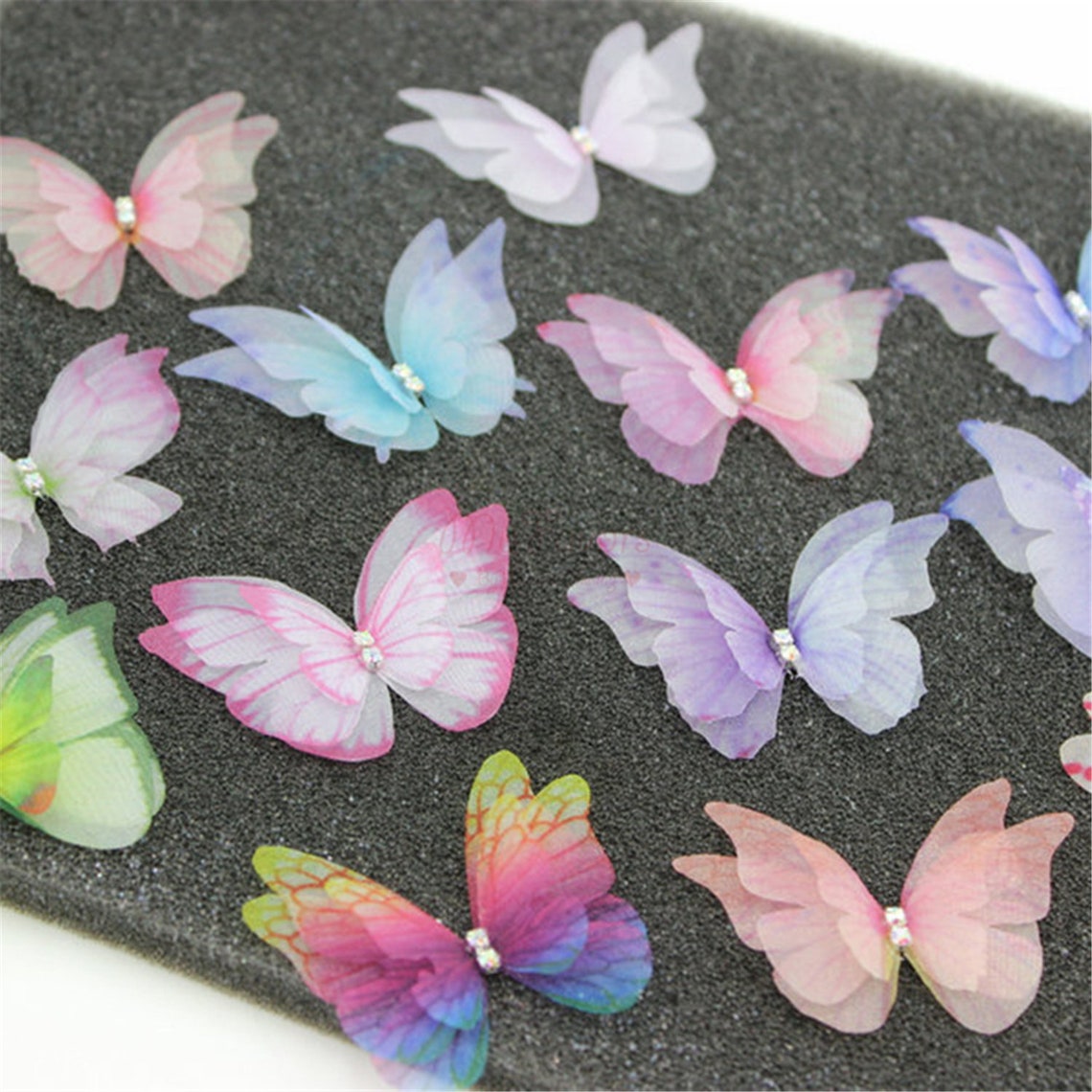 30 Pieces Butterfly Lace Trims Organza Decorative Patches Embroidered Butterfly Embellishments For DIY Crafts Bridal Headdress Hair