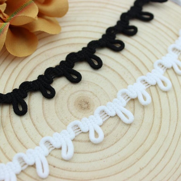 10 Yards Sewing Corset Lacing Button Loop Elastic Bridal Loop Trim 13mm Width - White / Black