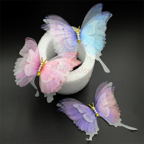 Double Layers Organza Butterfly Appliques W/ Rhinestone 