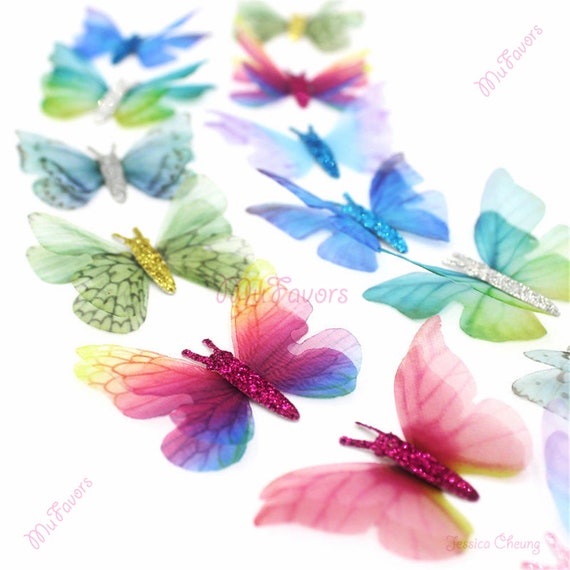 Glitter Butterfly Appliques 3D Silk Butterflies for Wedding