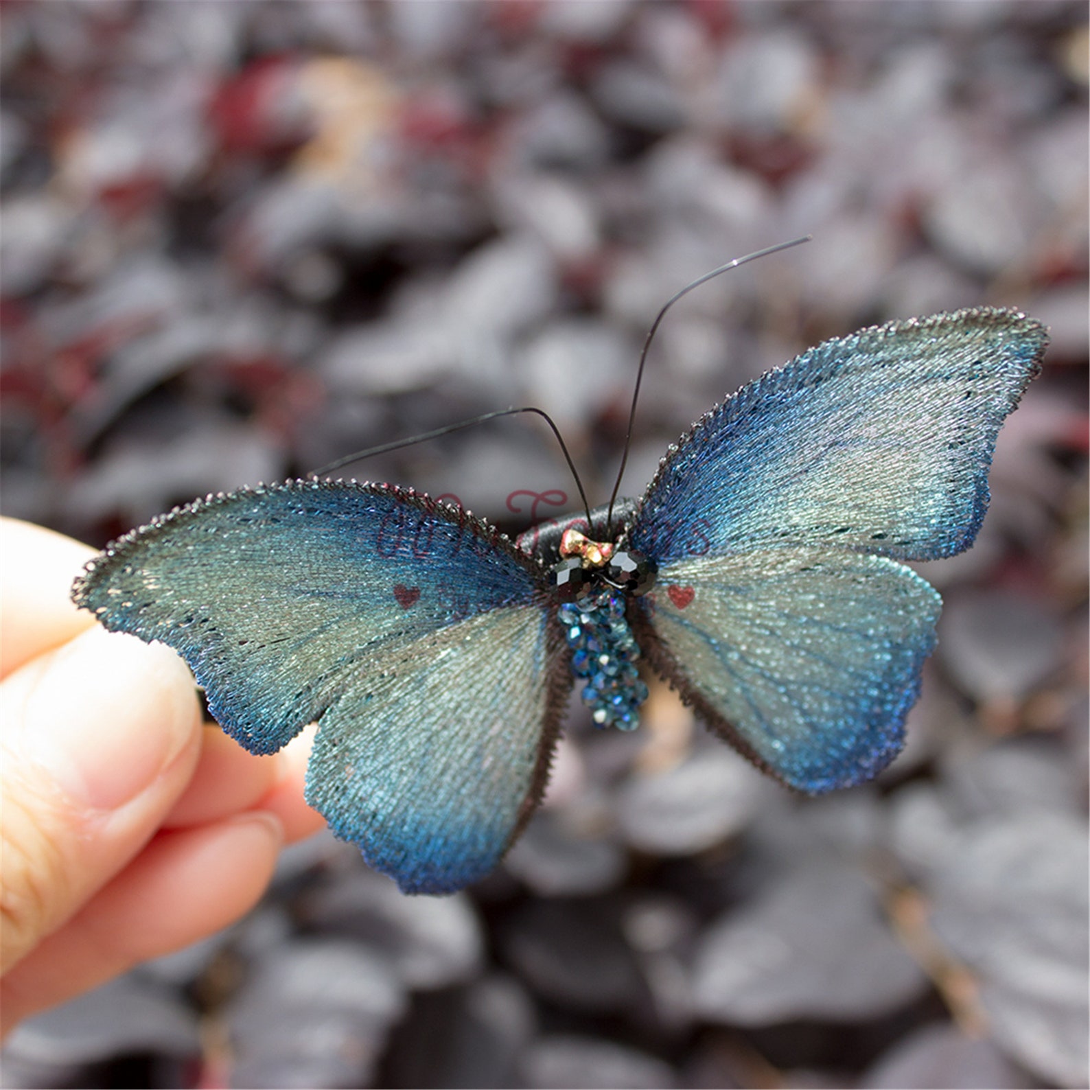 Handmade gradient metallic blue color embroidery butterfly  etsy