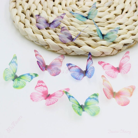43MM Neon Color Organza Butterfly Appliques Sheer Artificial Butterfly Accessory for Hair Clips, Embellishment, Party Supplies