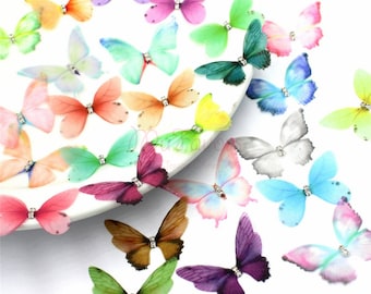 29 COULEURS Papillons d’organza faits à la main avec strass - PACK de 20