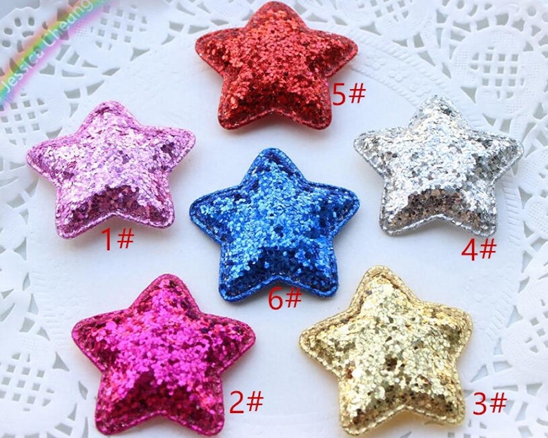 Scrapbook 10pcs Glitter Sequin Star Appliques Padded Stars Baby Headband Brooch DIY Craft Supplies FZ0301 Party Decor Hair Accessory