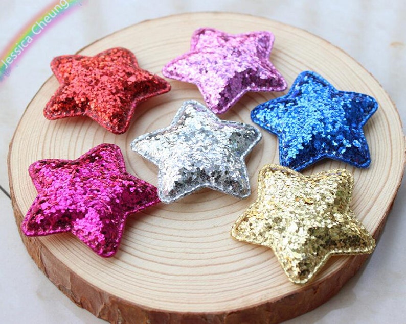 Scrapbook 10pcs Glitter Sequin Star Appliques Padded Stars Baby Headband Brooch DIY Craft Supplies FZ0301 Party Decor Hair Accessory
