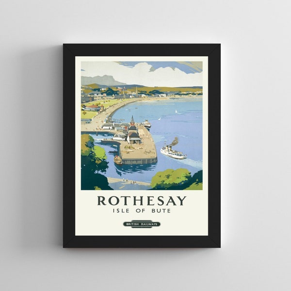 Framed Rothesay Isle Of Bute Scotland British Railways Travel Poster Print A3 Size Mounted In A Black Or White Picture Frame (Polymer)