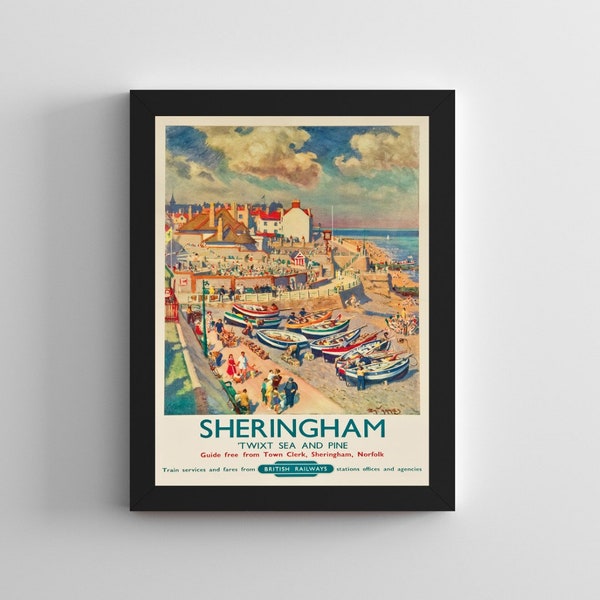 Framed Sheringham Norfolk British Railways Travel Poster Print A3 Size Mounted In A Black Or White Picture Frame (Polymer)