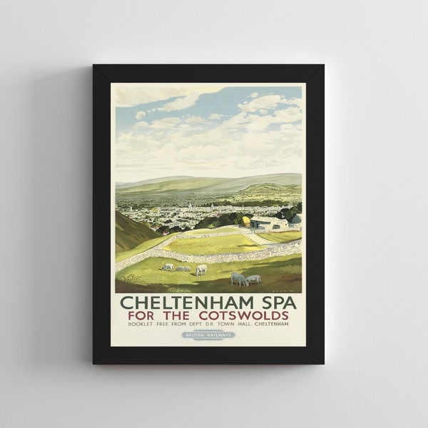 Framed Cheltenham Spa Cotswolds British Railways Travel Poster Print A3 Size Mounted In A Black Or White Picture Frame (Polymer)