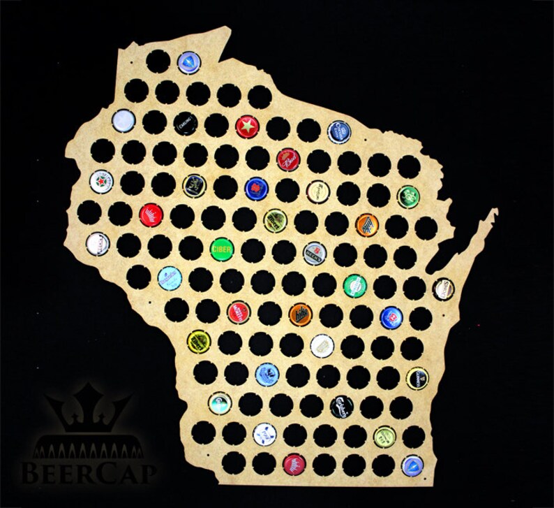 Wisconsin Beer Cap Map Christmas Gift Ideas Beer Cap Map Etsy