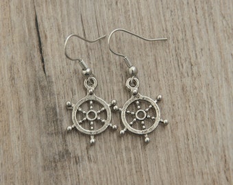Nautical Helm Earrings; Sailor Jewellery; Tibetan Silver Quirky Jewellery; Rockabilly Charms;  Vintage Fashion; Mothers Day