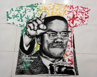 Vintage 90s Malcom X All Overprint Tee T Shirt XL Size Rare