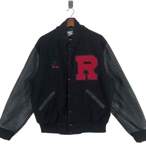 Vintage 89-90S Nike Sportswear  Varsity Leather Black Bomber Jacket