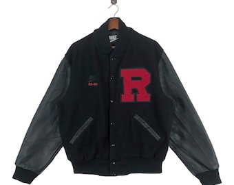 Vintage 89-90S Nike Sportswear  Varsity Leather Black Bomber Jacket