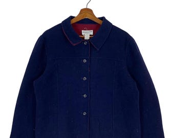 Vintage Pendleton Wełniany Dwustronny Płaszcz Damski Zapinany Na Guziki