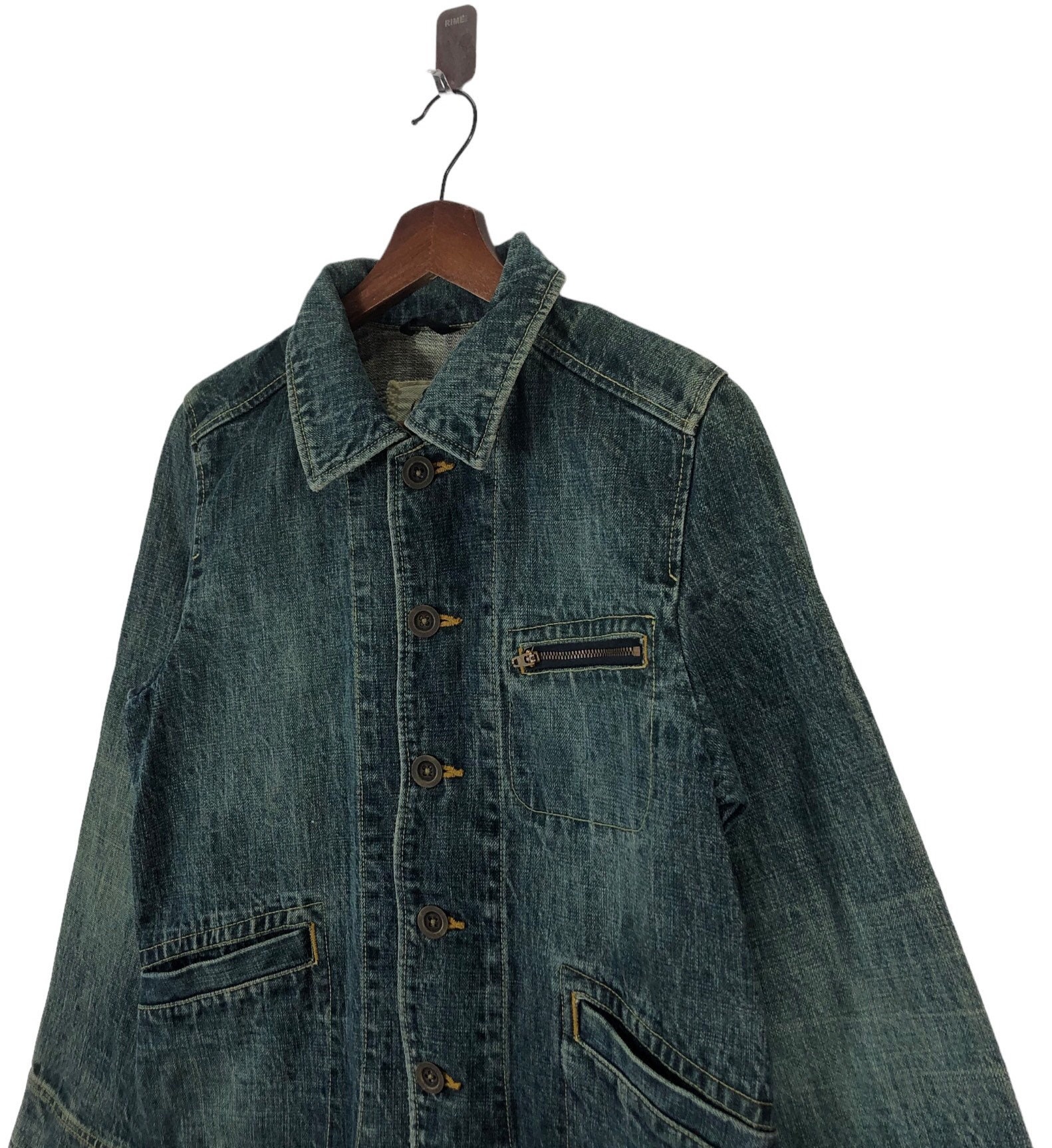 まさるさん【Ameri】KNIT DOCKING DENIM JACKET Vintage Super Hakka Coloration Trucker Denim Jacket - Etsy