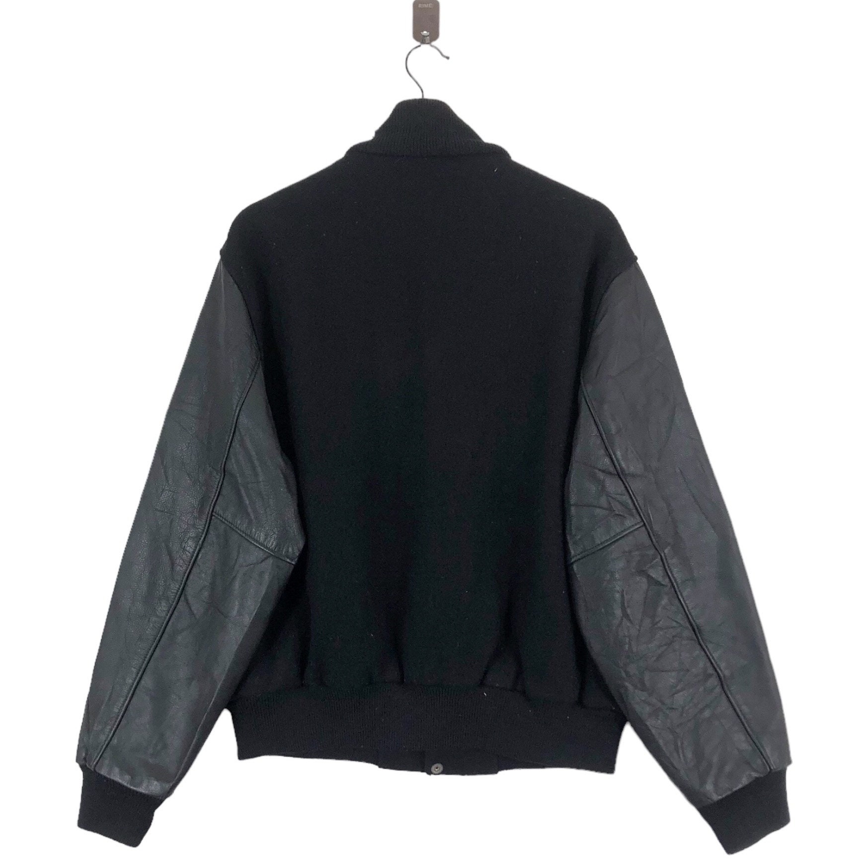 Vintage 89-90S Nike Sportswear Varsity Leather Black Bomber Jacket