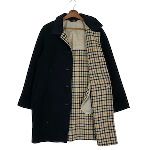 Vintage DAKS London black long coat featuring a plaid check lining Wool Coat