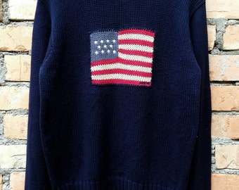 Rare!!! Vintage 90s Polo Ralph Lauren Knit Sweatshirt U.S.A Flag