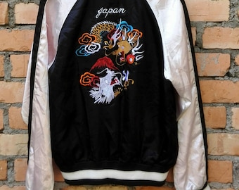 Vintage Sukajan Dragon Fight Broderi Souvenir Japan Jacka