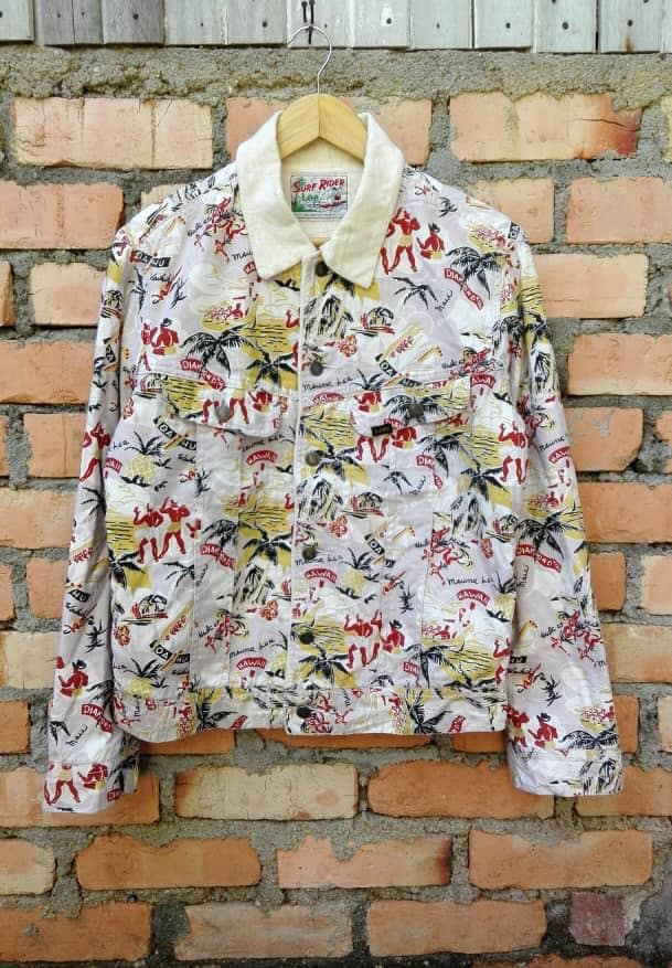 Rare Vintage Lee Surf Rider Jacket Cotton Design Hawaiian 