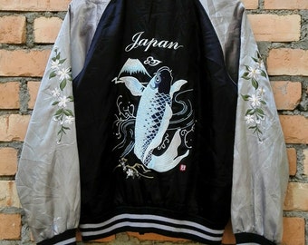 Vintage Sukajan Koi Fish Embroidery Japan Souvenir Jacket Medium Size