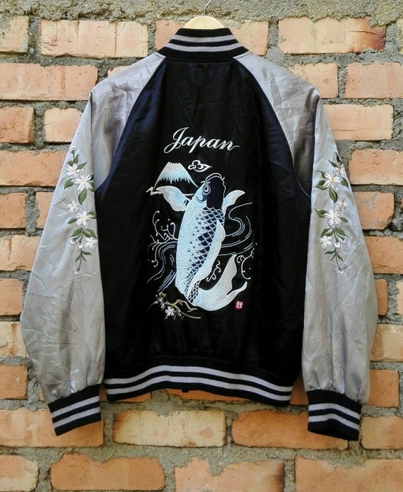 Vintage Sukajan Koi Fish Embroidery Japan Souvenir Jacket Medium