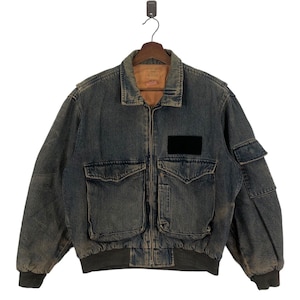 Vintage Everblue Distress Denim Bomber Zipper Jacket Made In USA