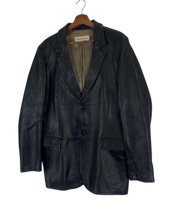 ジャケット・アウター 04AW archive EMPORIO ARMANI Leather Coat Vintage Emporio Armani Collection Leather Luxury Jacket - Etsy