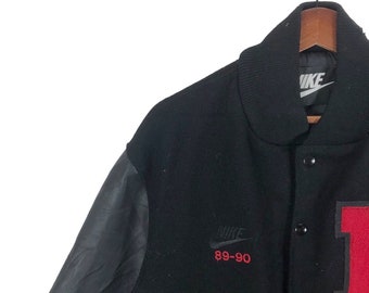 Vintage 89-90S Nike Sportswear Varsity Leather Black Bomber Jacket