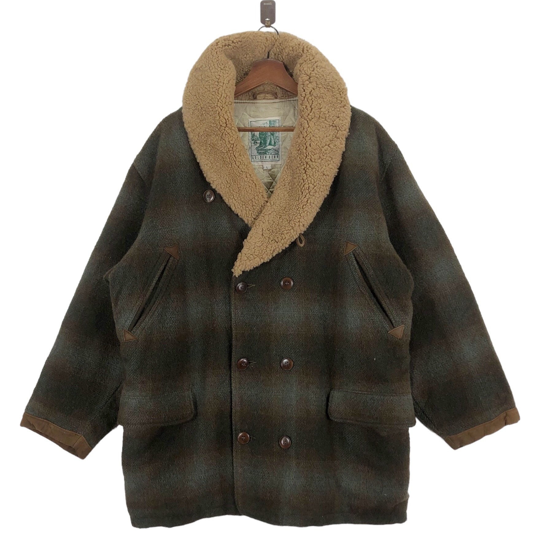【80s】Vintage Shawl Collar Wool Coat USA Vintage Golden Bear Shawl Collar Wool Tartan Coat Jacket - Etsy
