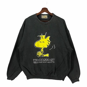 Vintage 90s Peanuts Snoopy Woodstock Sweatshirt  Crewneck Black Pullover Jumper Size L
