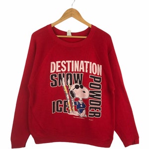 Vintage 80s Peanuts Snoopy Snow Powder Sweatshirt Crewneck Made In USA Pullover Jumper Size L