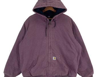Vintage 90s Carhartt Hooded Jacket: Lavender Purple Sherpa Lined