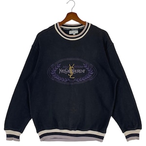 Vintage YSL Pour Homme Yves Saint Laurent Embroidery Big Logo Pullover Luxury Sweatshirt Fashion Designer Crewneck