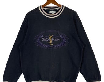 Vintage YSL Logo Sweater: Black Cotton Knit, French Designer (size