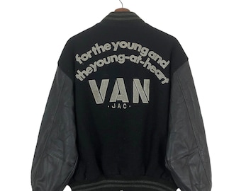 Vintage Van Jac Embroidered Logo Wool Leather Varsity Jacket Vintage Van Jac Embroidered Logo Wool Leather Varsity Jacket