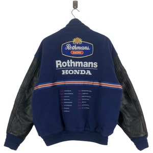 Vintage HONDA Rothmans Racing Williams Renault Motor Grand Prix Varsity Leather Bomber Jacket