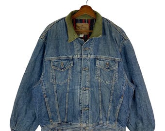 Vintage 90s Edwin Denim Truckers Stripe Blanket Hunting Workers Jacket Double RL