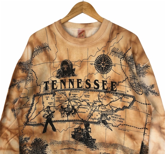 Vintage 90s TENNESSEE State Map All Over Print Cr… - image 2