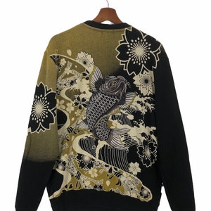 Vintage The Japanese Tradition Embroidery Koi Fish Crewneck Jumper Sweater