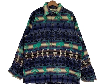 Camisa vintage multicolor de lana de caña de azúcar de manga larga