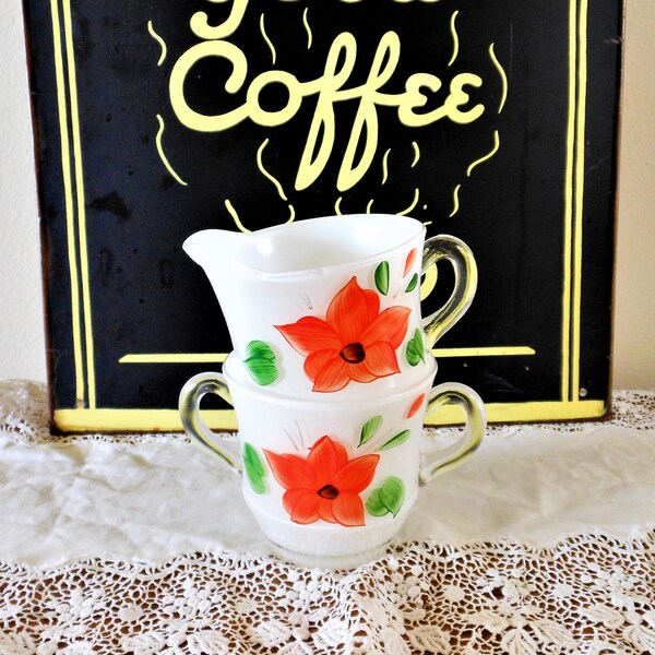 Bartlett Collins Creamer and Sugar, Gay Fad Peach Blossom Creamer and Sugar Bowl, Orange Floral Sugar Bowl  and Cream Pitcher