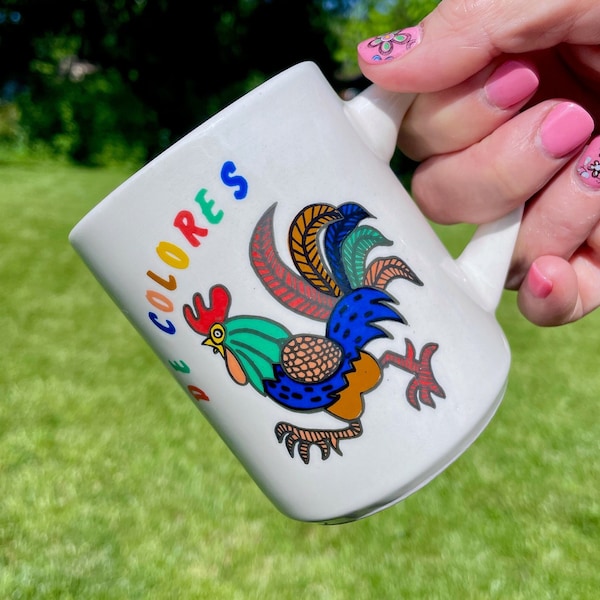 Groovy De Colores Rooster Coffee Mug, Rainbow Rooster Mug, Colorful Rooster Coffee Mug, Retro 1970s De Colores Rooster Cursillo Coffee Cup