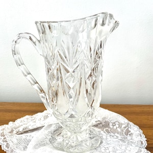 American Brilliant Cut Crystal Pitcher, Vintage Cut Glass Footed Water Pitcher, Large Footed Scalloped Edge Water Pitcher