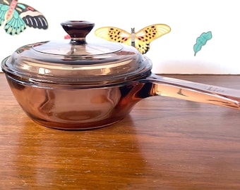 Pyrex/Corning Amber Visions 1 Pint Saucepan W/Lid, Corning Amber Visions Saucepan , Pyrex Corning Visions Cookware, Corning P-81-B Saucepan
